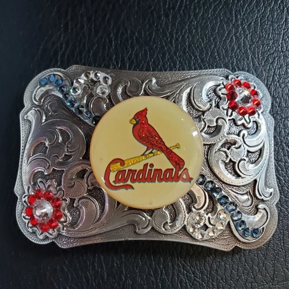 St Louis Cardinals MLB Belt Buckle Silver Tone Rhinestone Western Cowgirl Bling